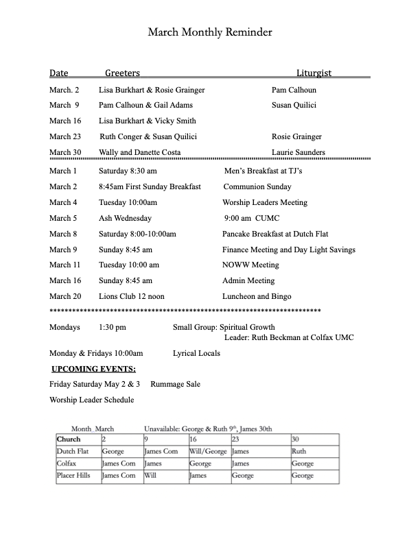 monthly reminder march 2025